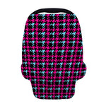 Blue Pink And Black Houndstooth Print Baby Seat Cover