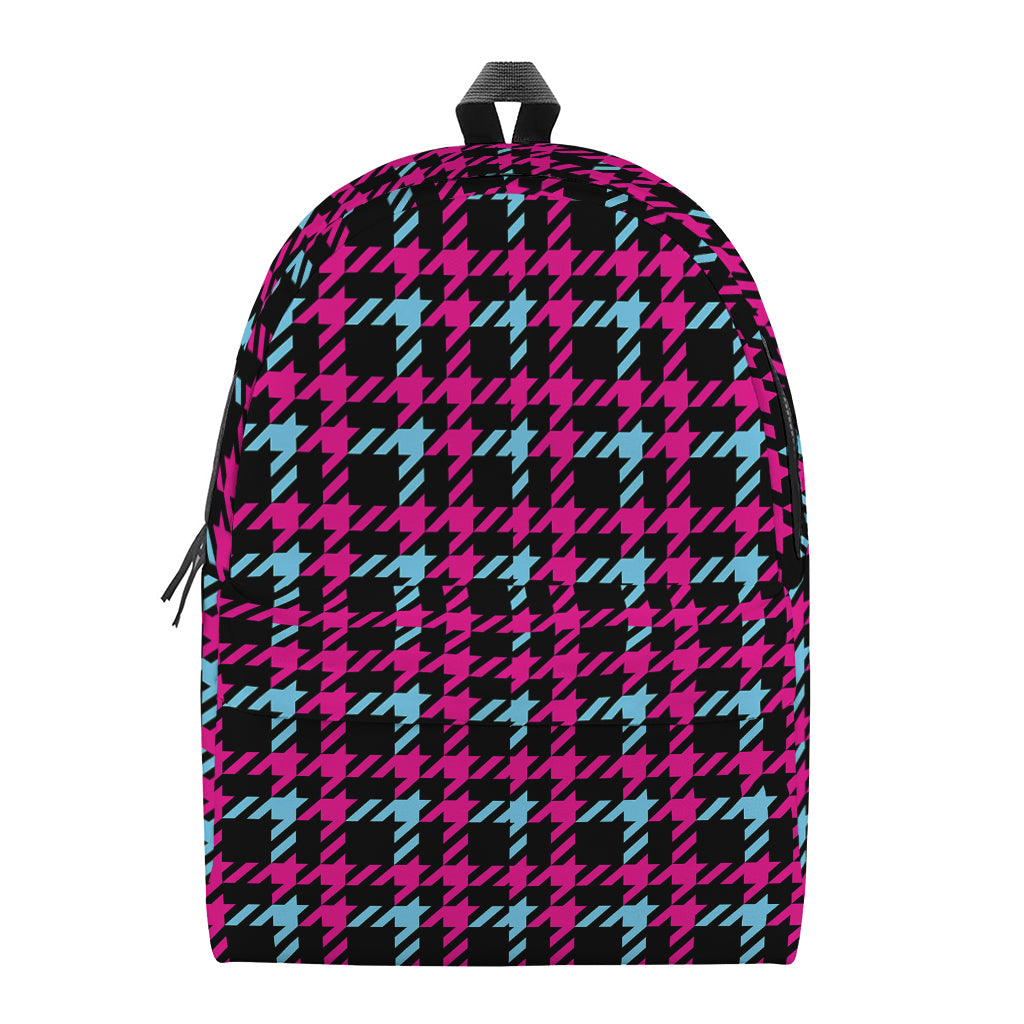 Blue Pink And Black Houndstooth Print Backpack