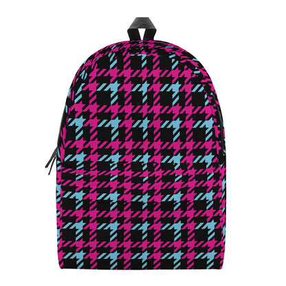 Blue Pink And Black Houndstooth Print Backpack