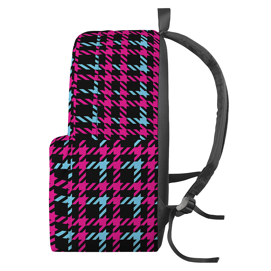 Blue Pink And Black Houndstooth Print Backpack