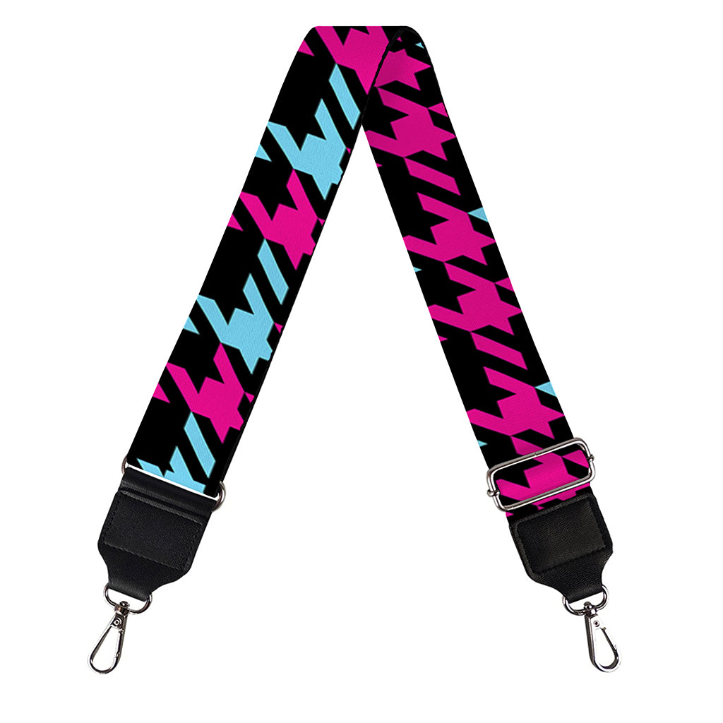 Blue Pink And Black Houndstooth Print Bag Strap