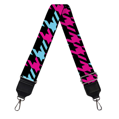 Blue Pink And Black Houndstooth Print Bag Strap