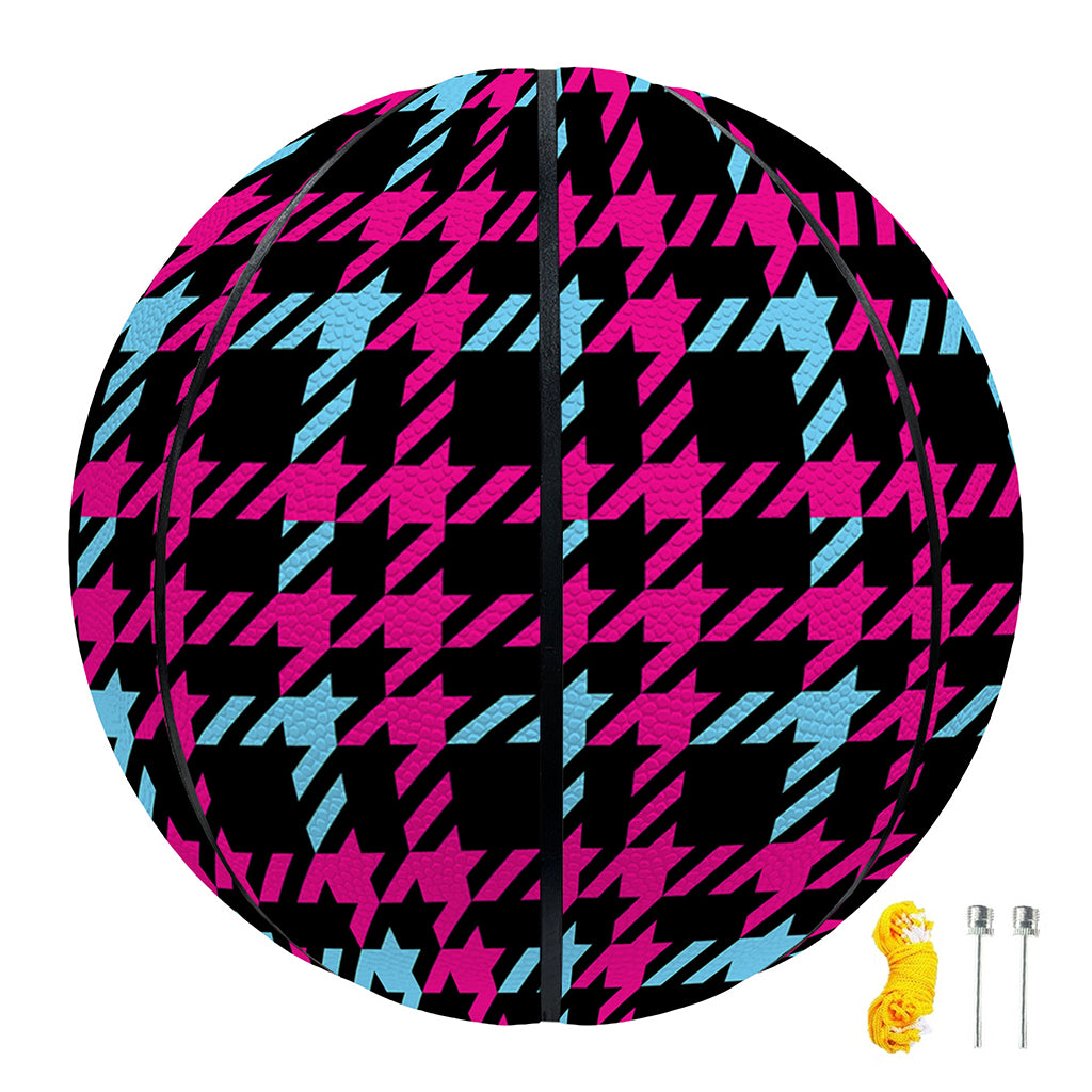 Blue Pink And Black Houndstooth Print Basketball