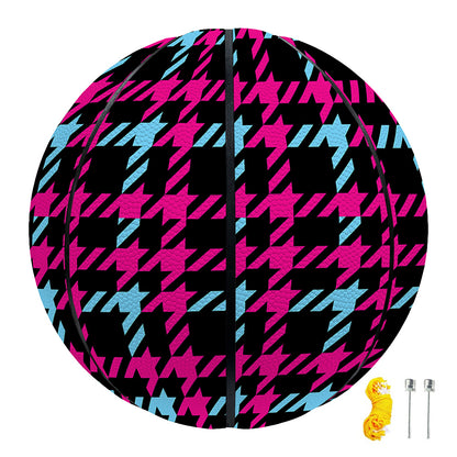 Blue Pink And Black Houndstooth Print Basketball