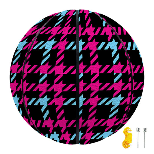 Blue Pink And Black Houndstooth Print Basketball