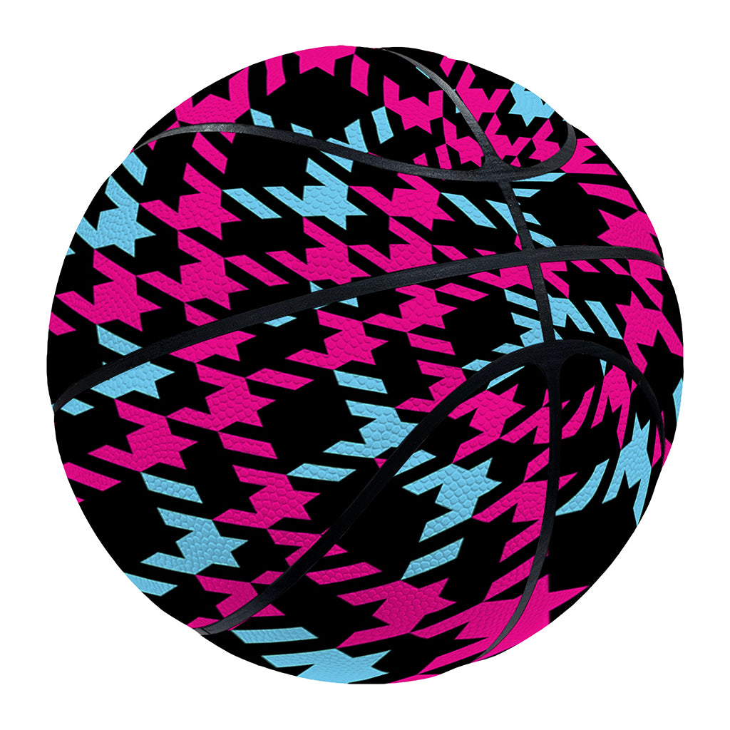 Blue Pink And Black Houndstooth Print Basketball