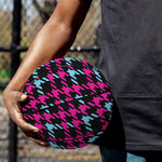 Blue Pink And Black Houndstooth Print Basketball