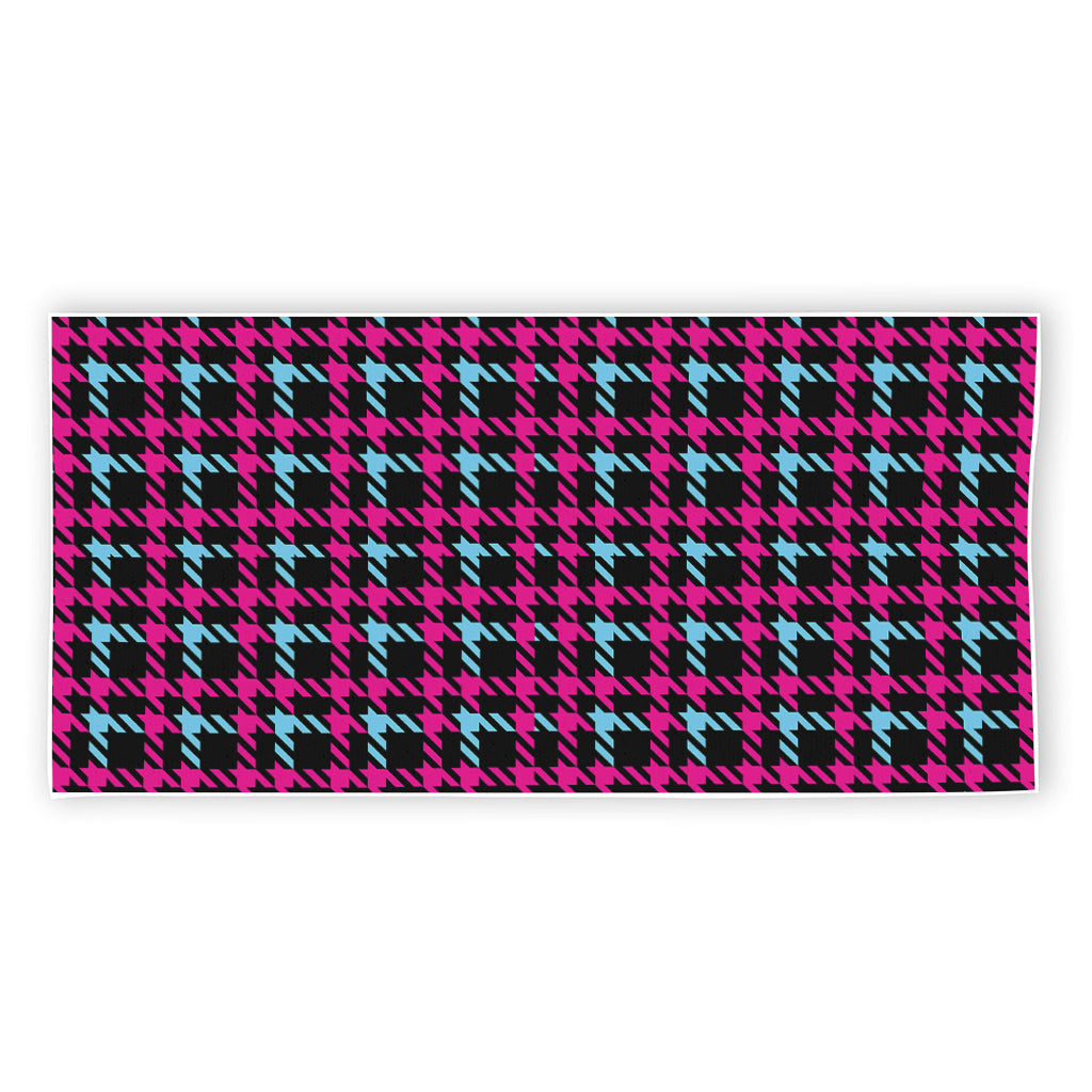 Blue Pink And Black Houndstooth Print Beach Towel