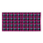 Blue Pink And Black Houndstooth Print Beach Towel
