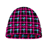 Blue Pink And Black Houndstooth Print Beanie
