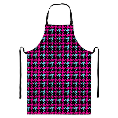 Blue Pink And Black Houndstooth Print Bib Apron With Pocket