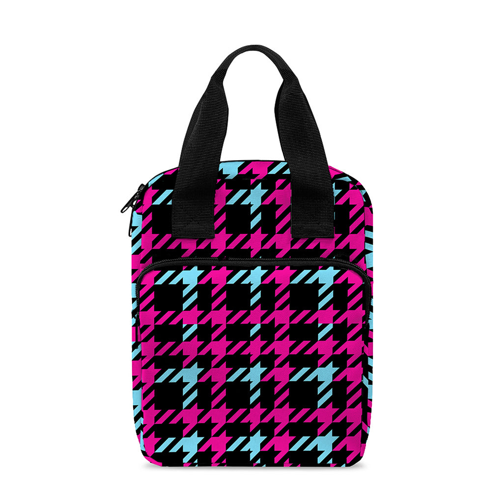 Blue Pink And Black Houndstooth Print Bible Tote Bag