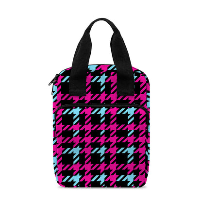 Blue Pink And Black Houndstooth Print Bible Tote Bag
