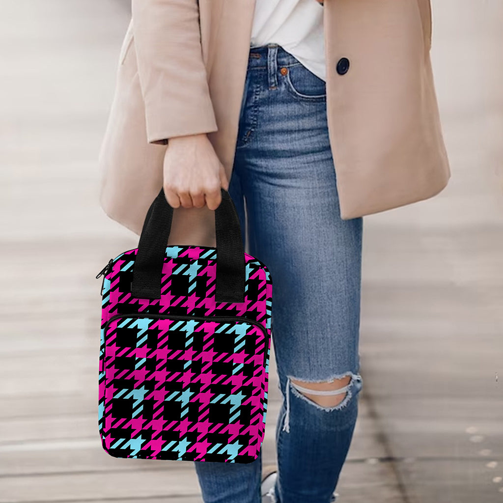 Blue Pink And Black Houndstooth Print Bible Tote Bag