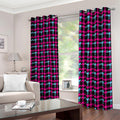 Blue Pink And Black Houndstooth Print Dimout Grommet Curtains