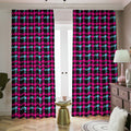 Blue Pink And Black Houndstooth Print Dimout Pencil Pleat Curtains