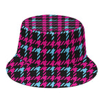 Blue Pink And Black Houndstooth Print Bucket Hat