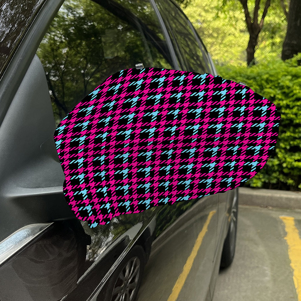 Blue Pink And Black Houndstooth Print Car Side Mirror Covers