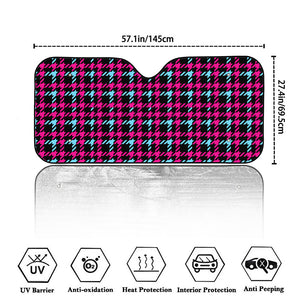 Blue Pink And Black Houndstooth Print Car Windshield Sun Shade