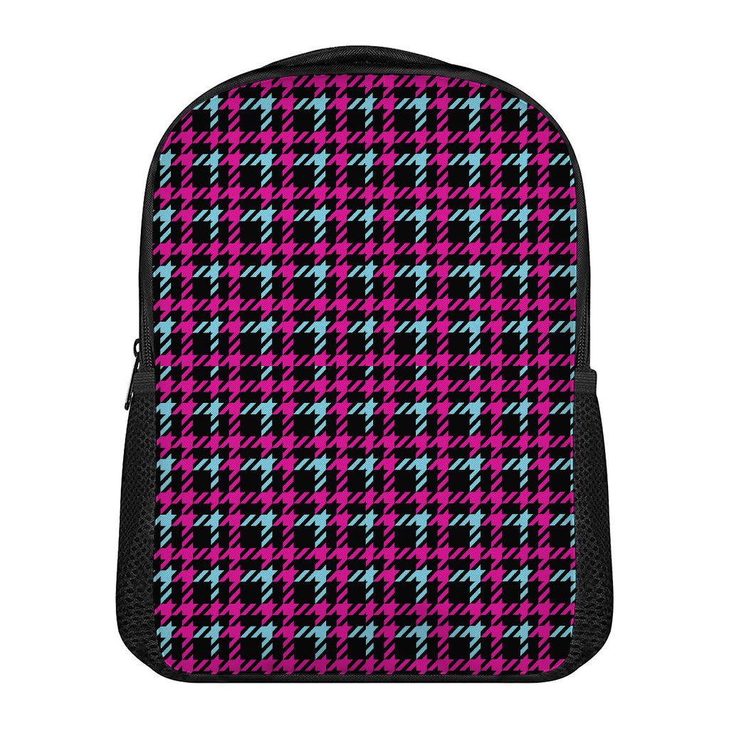 Blue Pink And Black Houndstooth Print Casual Backpack