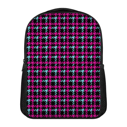 Blue Pink And Black Houndstooth Print Casual Backpack