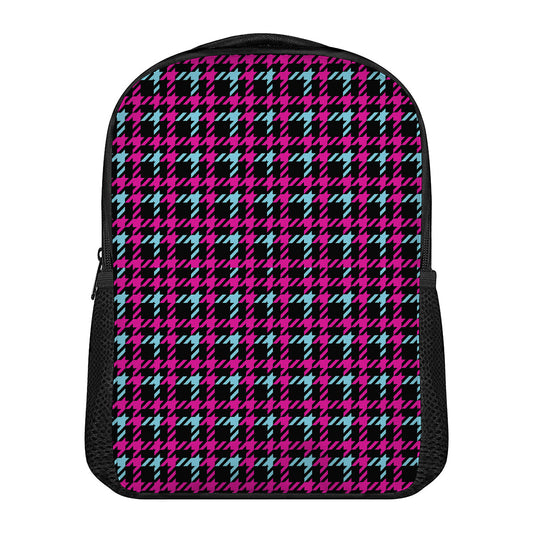 Blue Pink And Black Houndstooth Print Casual Backpack