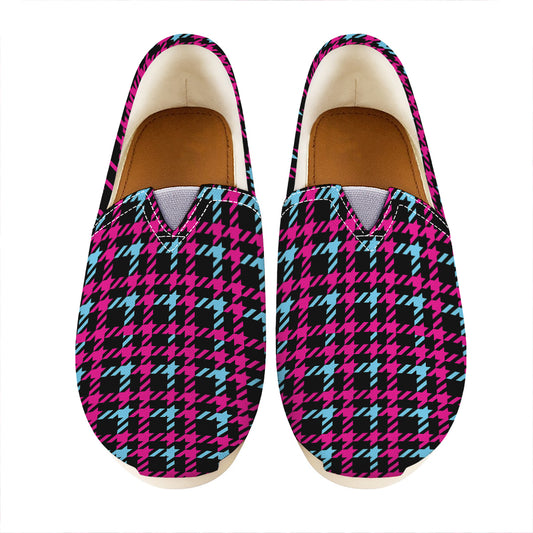 Blue Pink And Black Houndstooth Print Casual Shoes