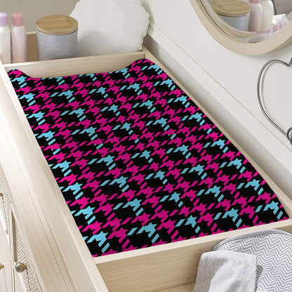 Blue Pink And Black Houndstooth Print Changing Pad Cover
