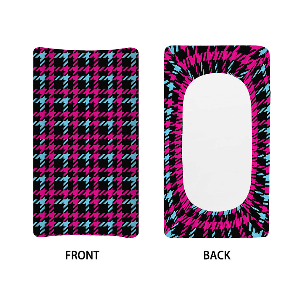 Blue Pink And Black Houndstooth Print Changing Pad Cover