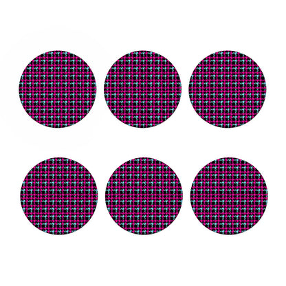 Blue Pink And Black Houndstooth Print Coaster Set
