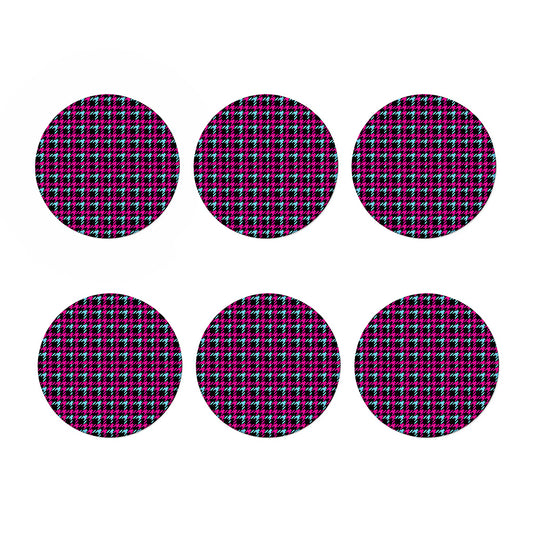 Blue Pink And Black Houndstooth Print Coaster Set