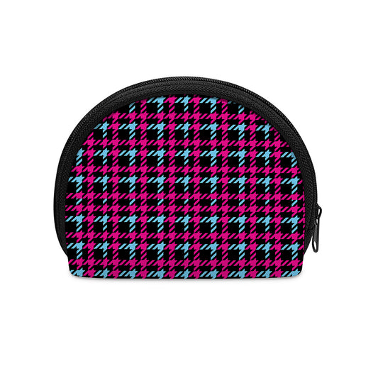 Blue Pink And Black Houndstooth Print Coin Purse
