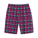 Blue Pink And Black Houndstooth Print Cotton Shorts