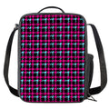 Blue Pink And Black Houndstooth Print Crossbody Lunch Bag