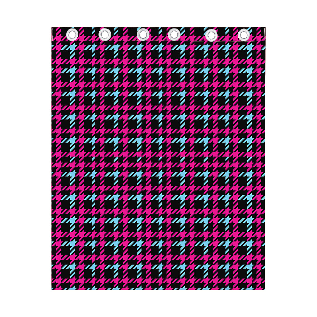 Blue Pink And Black Houndstooth Print Curtain