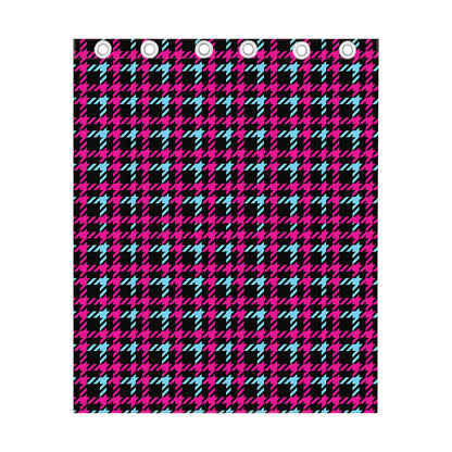 Blue Pink And Black Houndstooth Print Curtain