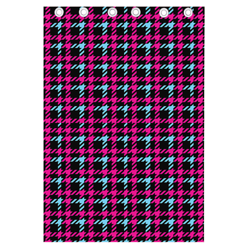 Blue Pink And Black Houndstooth Print Curtain