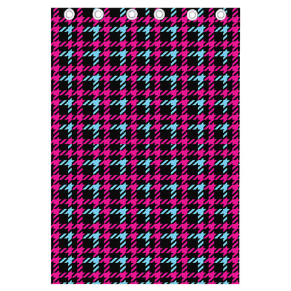 Blue Pink And Black Houndstooth Print Curtain