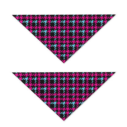 Blue Pink And Black Houndstooth Print Dog Bandana