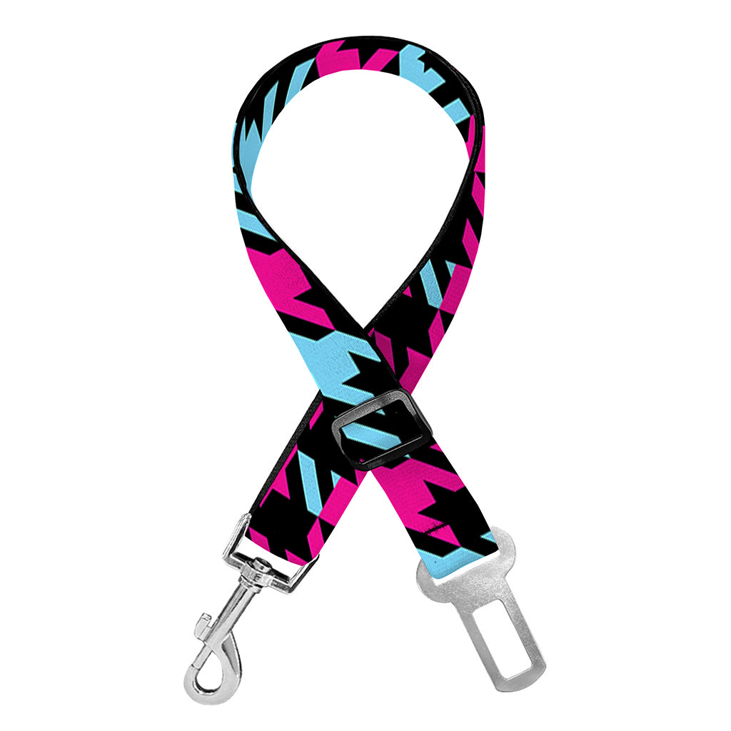 Blue Pink And Black Houndstooth Print Dog Seat Belt