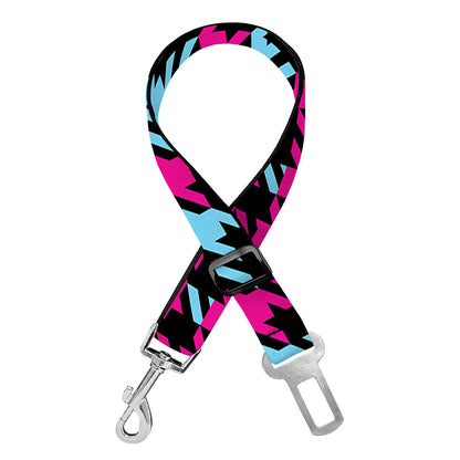 Blue Pink And Black Houndstooth Print Dog Seat Belt