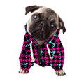 Blue Pink And Black Houndstooth Print Dog Zip Up Hoodie