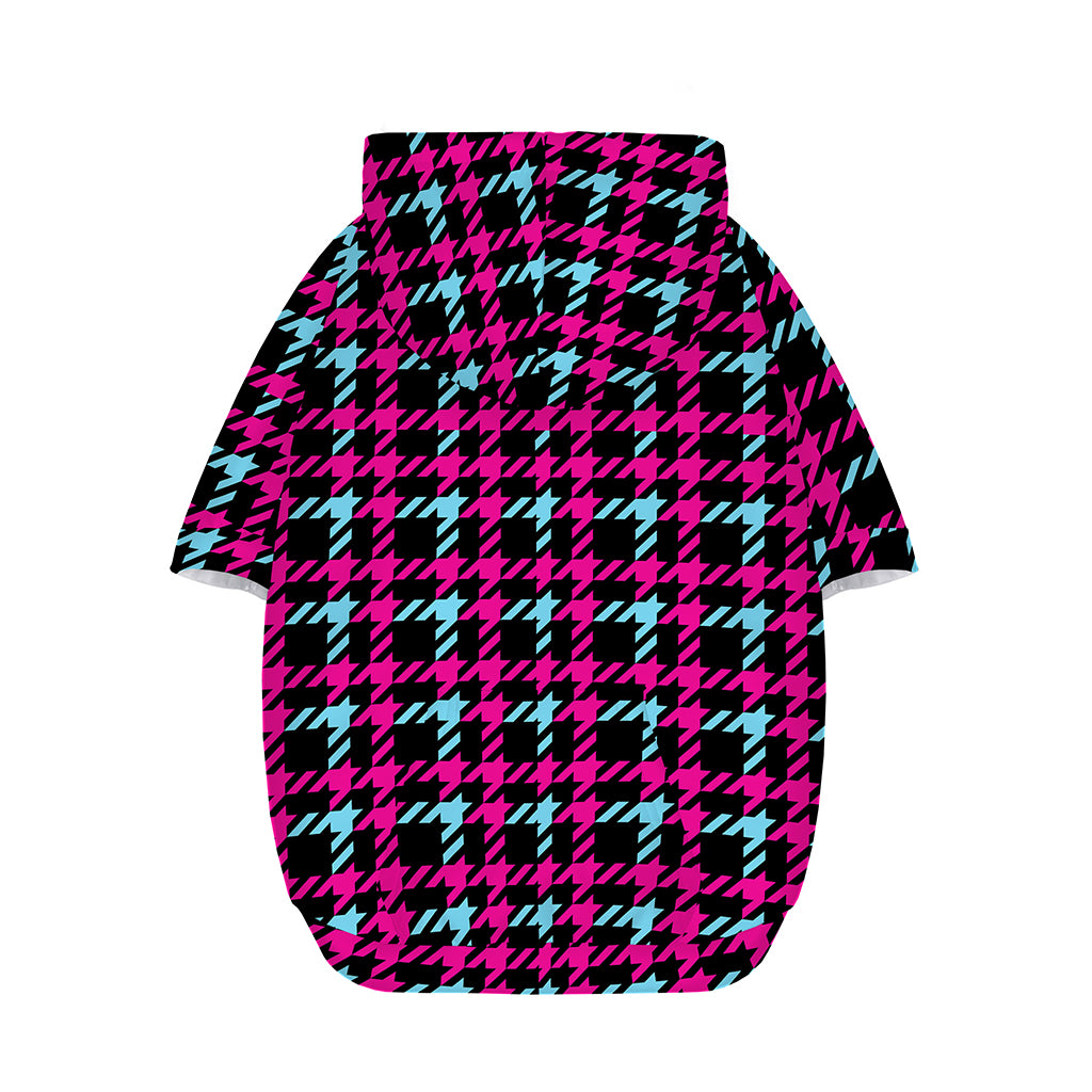 Blue Pink And Black Houndstooth Print Dog Zip Up Hoodie
