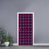 Blue Pink And Black Houndstooth Print Door Sticker