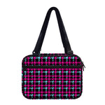 Blue Pink And Black Houndstooth Print Double Strap Bible Bag