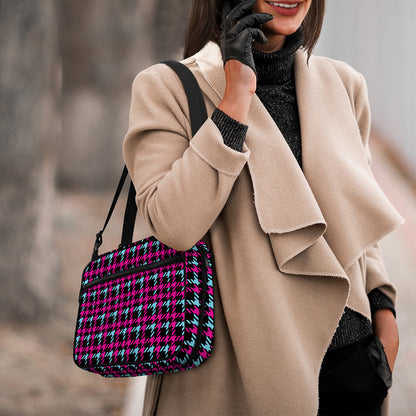 Blue Pink And Black Houndstooth Print Double Strap Bible Bag