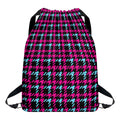 Blue Pink And Black Houndstooth Print Drawstring Backpack