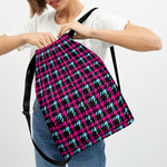 Blue Pink And Black Houndstooth Print Drawstring Backpack
