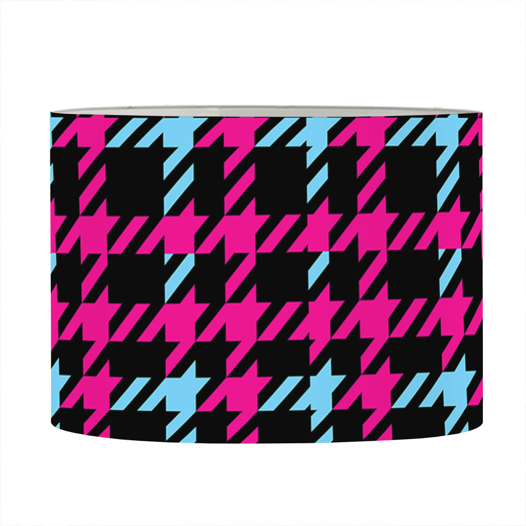 Blue Pink And Black Houndstooth Print Drum Lamp Shade