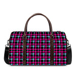 Blue Pink And Black Houndstooth Print Duffle Bag